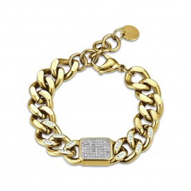 WOMAN'S GOLDEN STEEL BRACELET WITH HEART, BUTTERFLY AND QUADRIFOGLIO