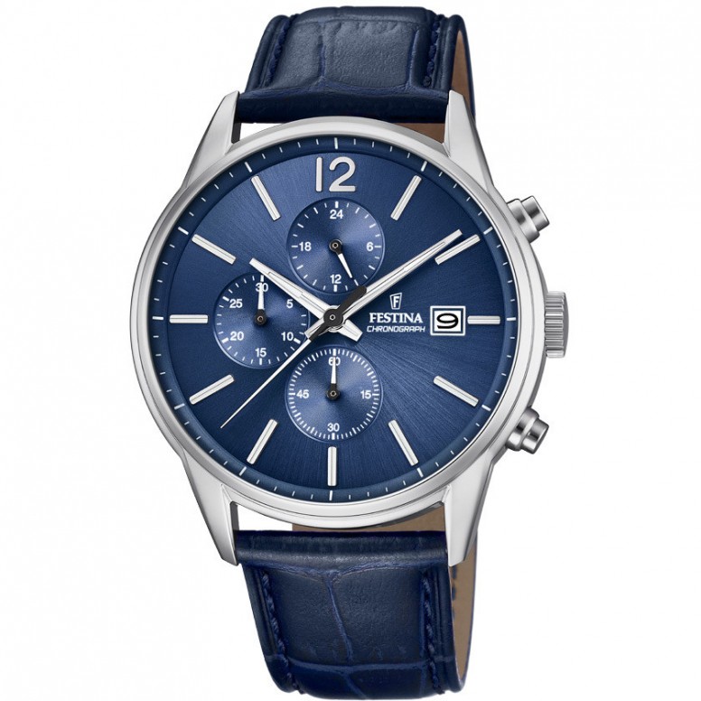 Festina Timeless Chronograph Men's Watch 43mm Blue Leather F20284 / 3